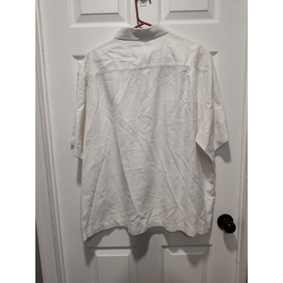 Caribbean White Button Up LINEN Blend Shirt Casual Coastal Tropical Beach XXL - Picture 9 of 10